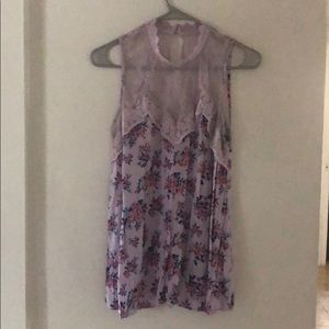 Purple Floral Tank Top with Lace, Size XL